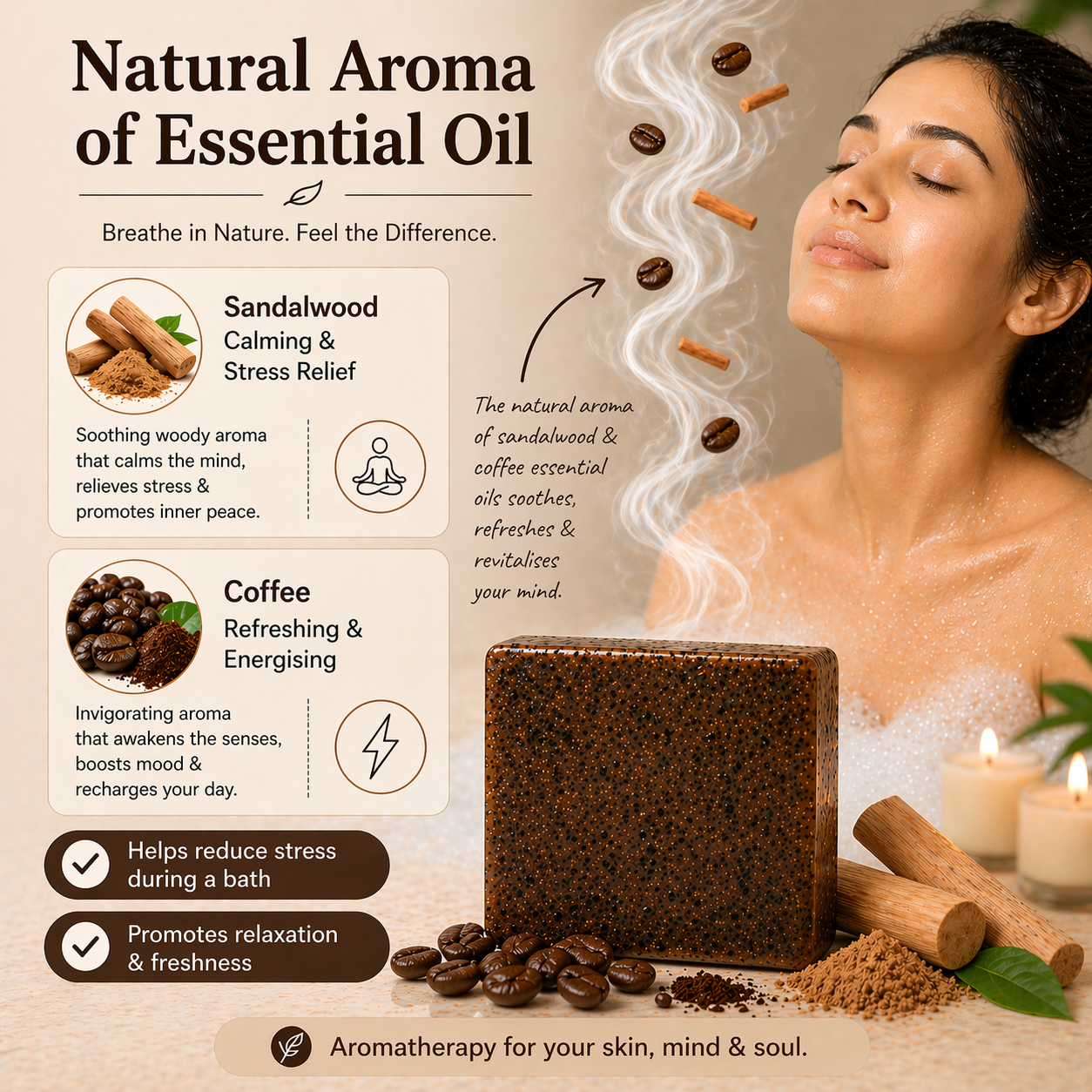 Coffee Chandan Soap - Sandalwood Coffee Soap Bar | Natural Handmade Organic Goat Milk Soap Bar