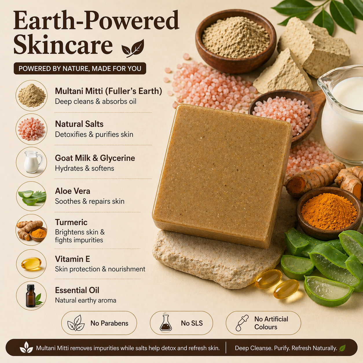 MudSalt Soap - A Detan Soap Bar | Fuller's Earth (Multani Mitti), Himalayan Salt & Goat Milk Acne Soap | Natural Detan Soap Bar