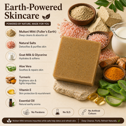 MudSalt Soap - A Detan Soap Bar | Fuller's Earth (Multani Mitti), Himalayan Salt & Goat Milk Acne Soap | Natural Detan Soap Bar