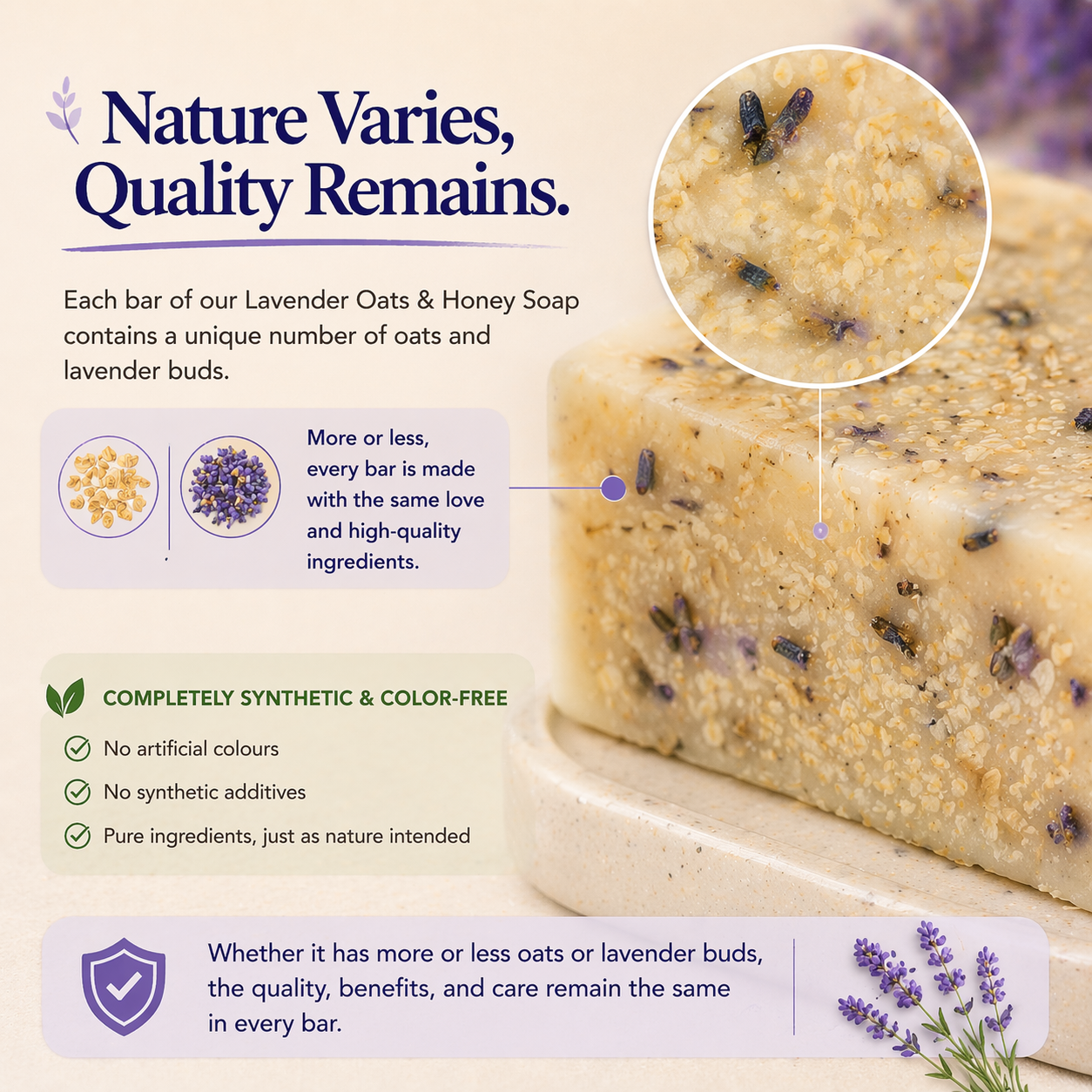 Organic Lavender Soap with Oats and Honey for Stress Relief and Better Sleep, Available in Single and Pack Of 3 by Celestic Soul