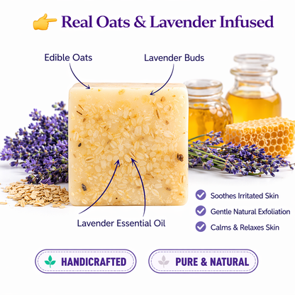 Organic Lavender Soap with Oats and Honey for Stress Relief and Better Sleep, Available in Single and Pack Of 3 by Celestic Soul