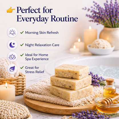 Organic Lavender Soap with Oats and Honey for Stress Relief and Better Sleep, Available in Single and Pack Of 3 by Celestic Soul