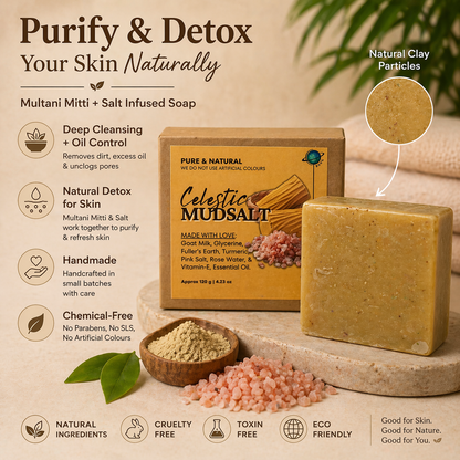 MudSalt Soap - A Detan Soap Bar | Fuller's Earth (Multani Mitti), Himalayan Salt & Goat Milk Acne Soap | Natural Detan Soap Bar
