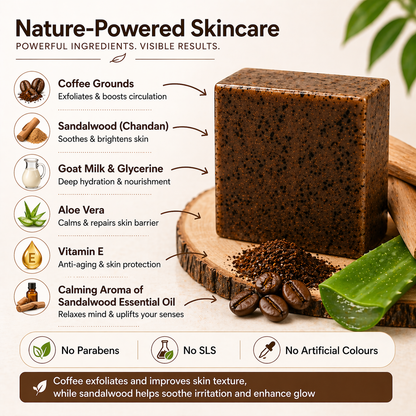 Coffee Chandan Soap - Sandalwood Coffee Soap Bar | Natural Handmade Organic Goat Milk Soap Bar
