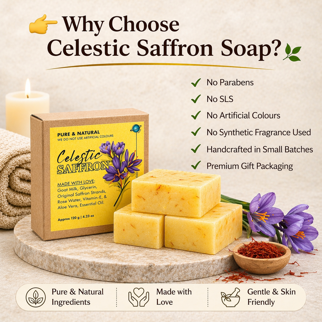 Premium Saffron Soap Organic Kesar Soap Natural Soap – Handcrafted Organic Goat Milk Soap Bar