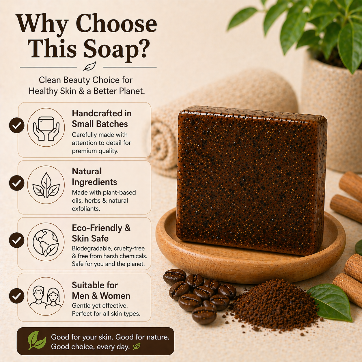 Coffee Chandan Soap - Sandalwood Coffee Soap Bar | Natural Handmade Organic Goat Milk Soap Bar
